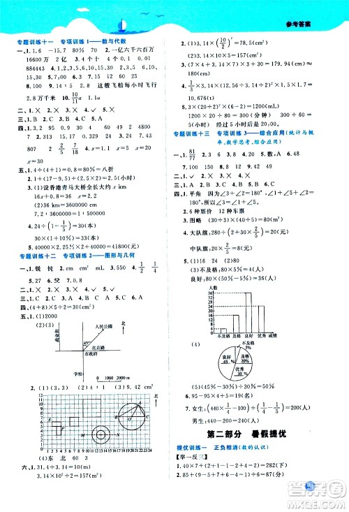 江西教育出版社2020年阳光同学暑假衔接小升初数学人教版参考答案