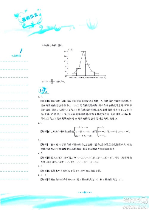 安徽教育出版社2020年暑假作业七年级数学人教版参考答案