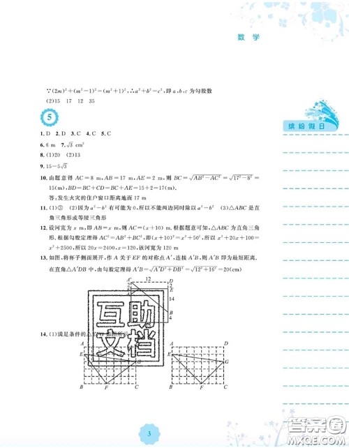 安徽教育出版社2020年暑假生活八年级数学人教版答案