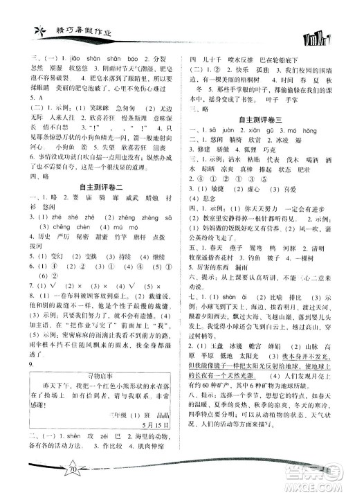 云南美术出版社2021精巧暑假作业语文三年级RJ人教版答案 云南美术出版社2021精巧暑假作业语文三年级RJ人教版答案