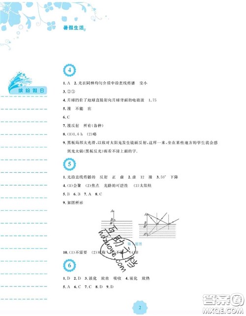 安徽教育出版社2020年暑假生活八年级物理通用版Y答案