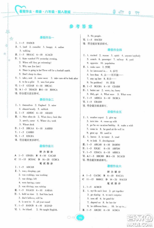 贵州人民出版社2020暑假作业八年级英语人教版答案 贵州人民出版社2020暑假作业八年级英语人教版答案