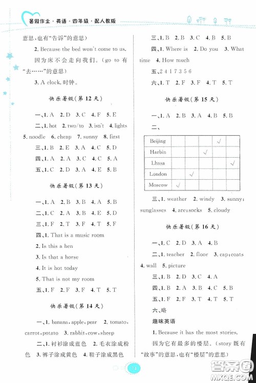 贵州人民出版社2020暑假作业四年级英语人教版答案 贵州人民出版社2020暑假作业四年级英语人教版答案