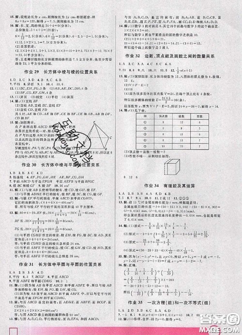 2020年钟书金牌暑假作业导与练六年级数学上海专版参考答案