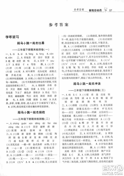 宁夏人民教育出版社2020经纶学典暑假总动员三年级语文人教版答案