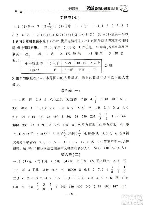 甘肃少年儿童出版社2020年快乐暑假课程衔接组合卷数学三年级北师大版参考答案