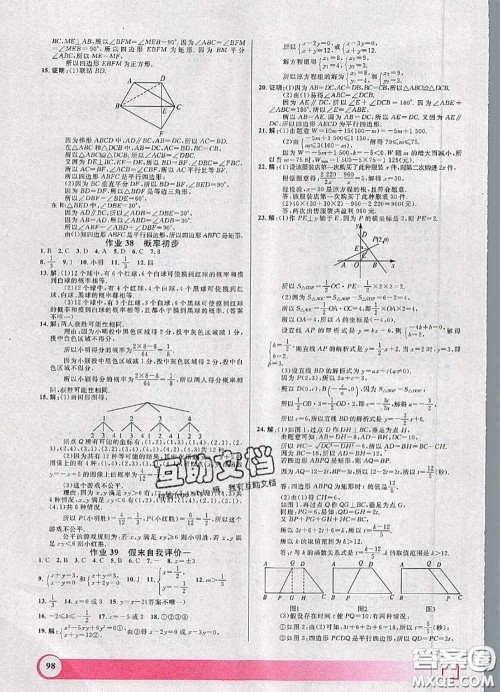 2020年钟书金牌暑假作业导与练八年级数学上海专版参考答案