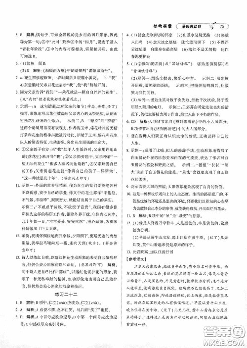 宁夏人民教育出版社2021经纶学典暑假总动员语文七年级人教版答案