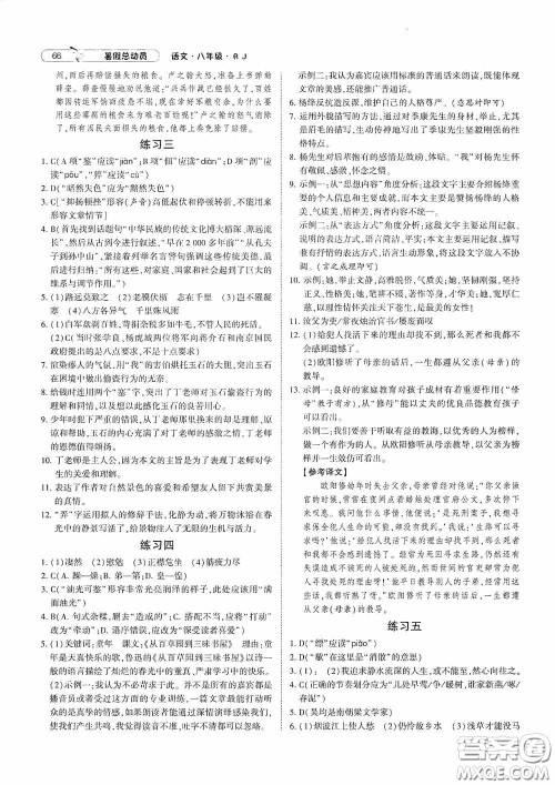 宁夏人民教育出版社2021经纶学典暑假总动员语文八年级人教版答案