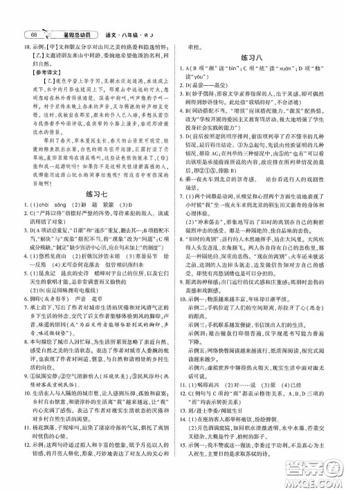 宁夏人民教育出版社2021经纶学典暑假总动员语文八年级人教版答案