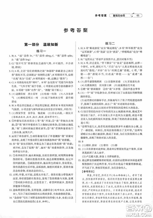 宁夏人民教育出版社2020经纶学典暑假总动员八年级语文人教版答案