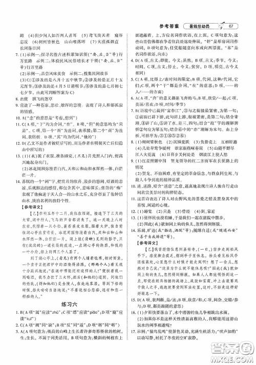 宁夏人民教育出版社2021经纶学典暑假总动员语文八年级人教版答案