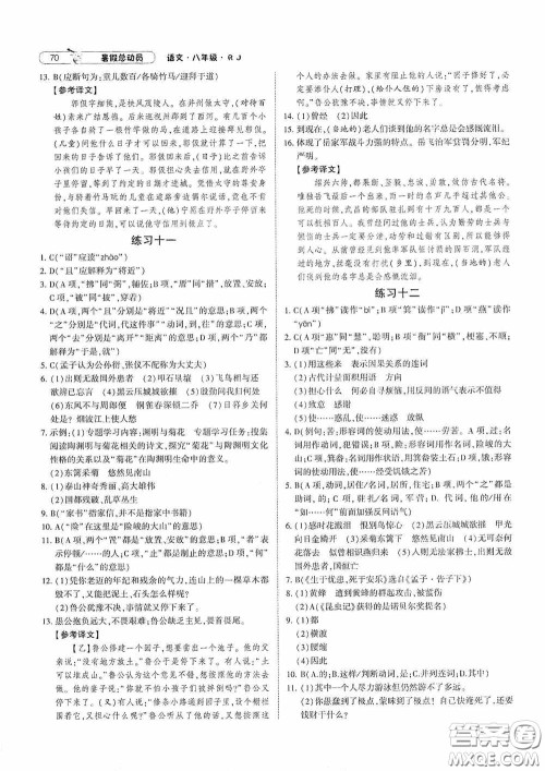 宁夏人民教育出版社2021经纶学典暑假总动员语文八年级人教版答案