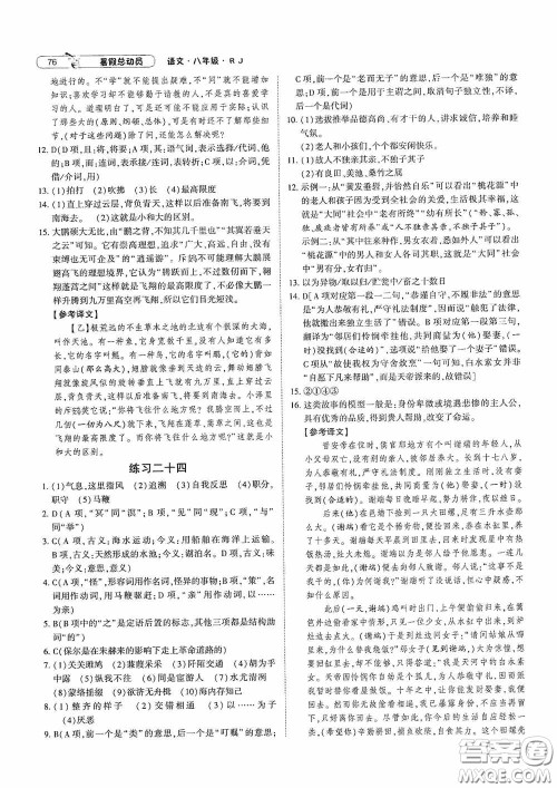 宁夏人民教育出版社2021经纶学典暑假总动员语文八年级人教版答案