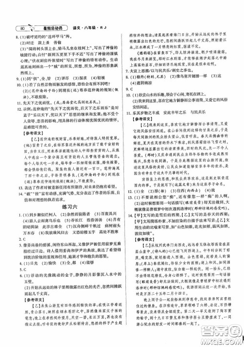 宁夏人民教育出版社2021经纶学典暑假总动员语文八年级人教版答案