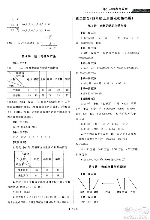 南京大学出版社2020年小学暑假衔接数学三年级升四年级参考答案 南京大学出版社2020年小学暑假衔接数学三年级升四年级参考答案