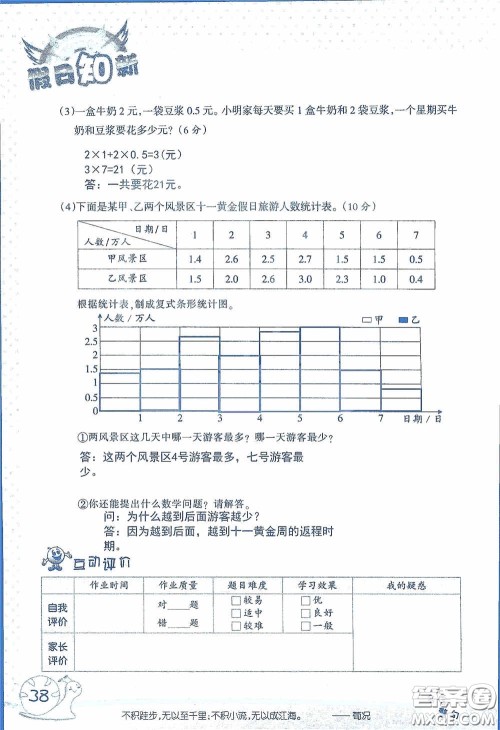 2020假日知新暑假学习与生活四年级数学学习版答案