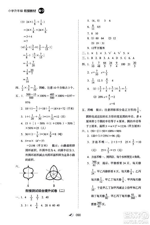 河北教育出版社2020年小学升年级衔接教材数学5升6年级暑假参考答案