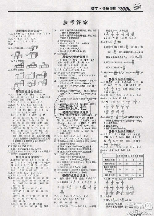 2020年年度总复习快乐假期暑假作业五升六数学人教版参考答案