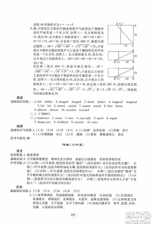 四川教育出版社2020新课程实践与探究丛书暑假生活七年级答案