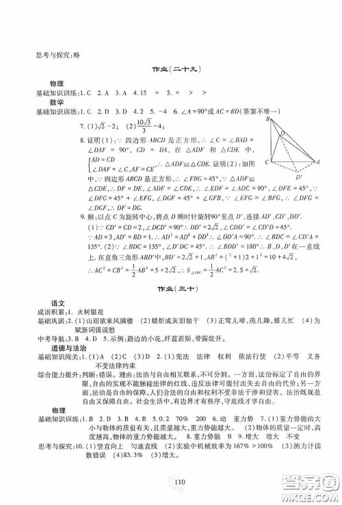 四川教育出版社2020新课程实践与探究丛书暑假生活七年级答案