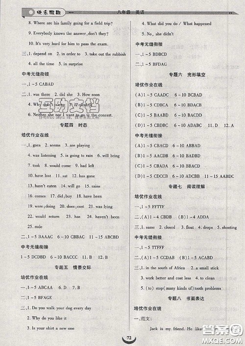 2020年快乐假期走进名校培优训练衔接教材暑假八升九英语答案