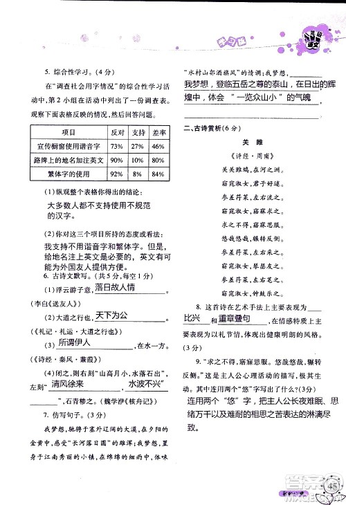 湖南师范大学出版社2020年暑假学习与生活假日知新八年级语文学习版参考答案 湖南师范大学出版社2020年暑假学习与生活假日知新八年级语文学习版参考答案