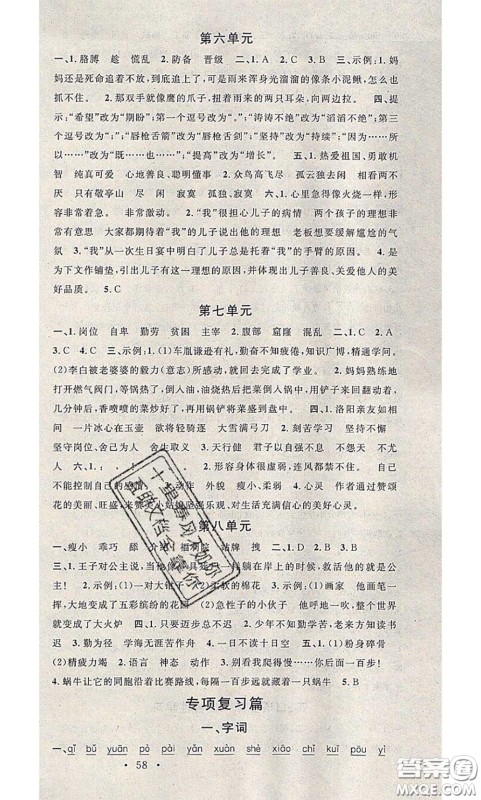 2020年学习总动员暑假总复习四年级语文人教版答案 2020年学习总动员暑假总复习四年级语文人教版答案