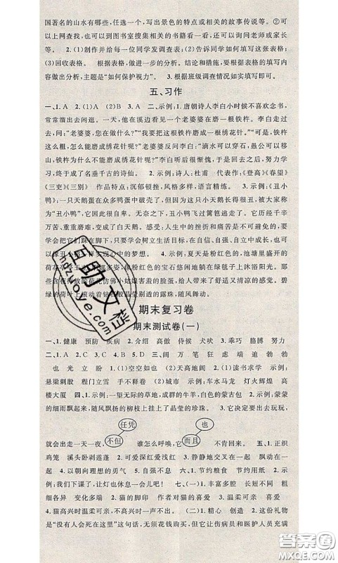 2020年学习总动员暑假总复习四年级语文人教版答案 2020年学习总动员暑假总复习四年级语文人教版答案