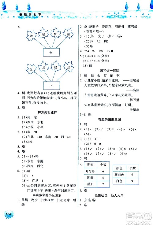 希望出版社2020年暑假作业二年级合订本参考答案