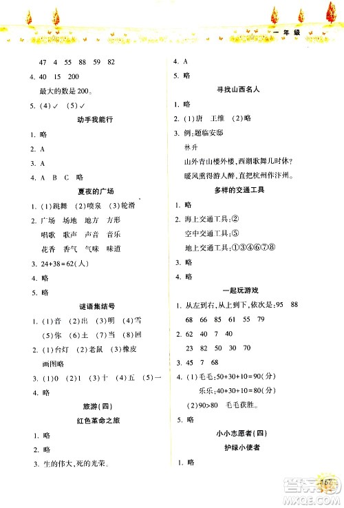 希望出版社2020年暑假作业一年级合订本参考答案 希望出版社2020年暑假作业一年级合订本参考答案
