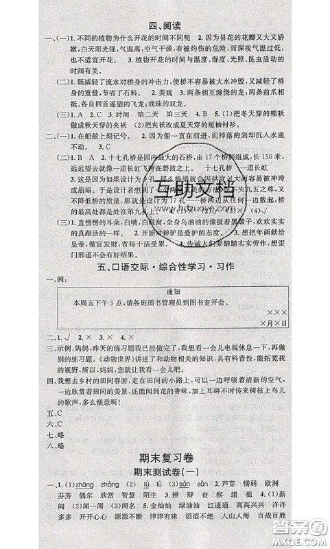 2020年学习总动员暑假总复习三年级语文人教版答案