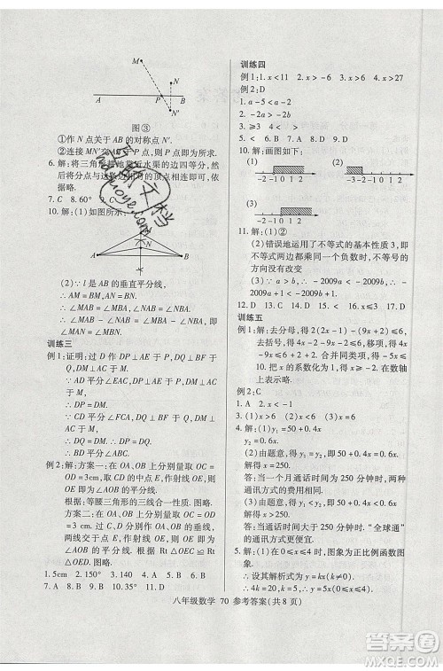 2020年本土教辅赢在暑假高效假期总复习八年级数学北师大版参考答案