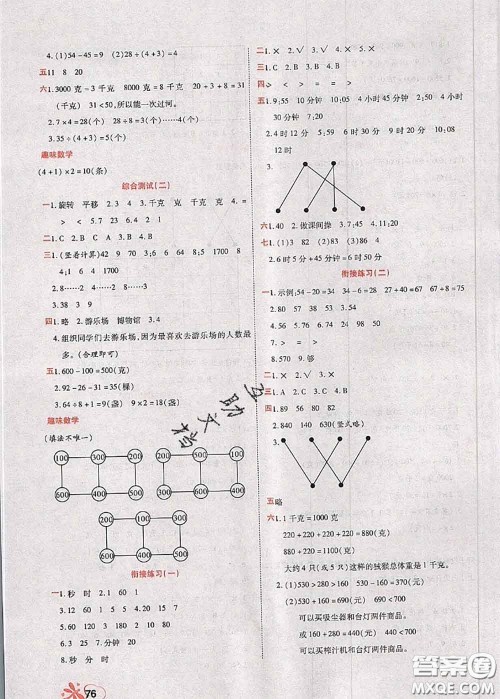 2020年快乐假期衔接优化训练暑假作业二升三数学答案