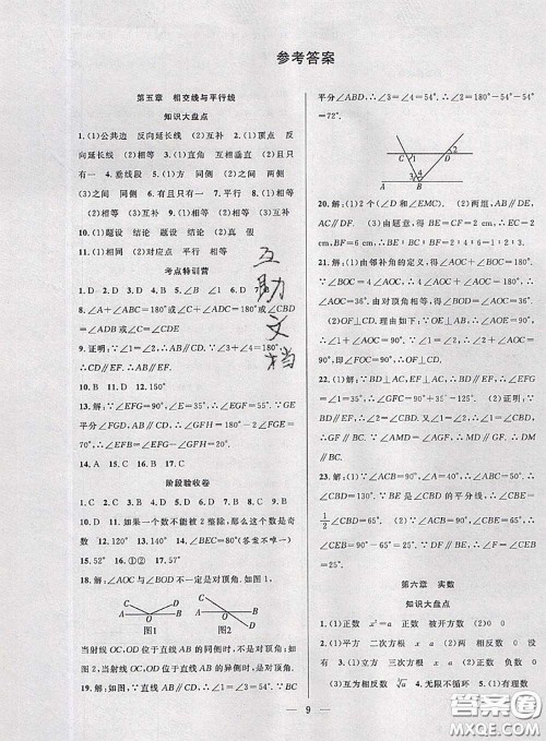 2020年快乐暑假假期面对面七年级数学人教版答案