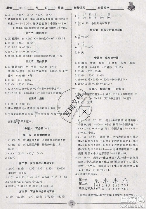 2020年考易通暑假衔接教材小学数学五升六人教版参考答案