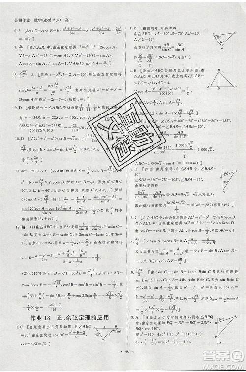 黑龙江教育出版社2020年步步高暑假作业高一数学必修5必修2参考答案