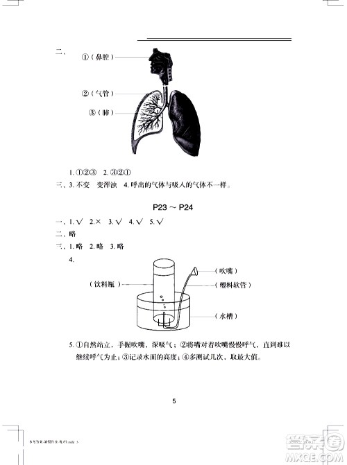 长江少年儿童出版社2020年科学暑假作业三年级粤教版参考答案