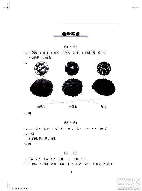 长江少年儿童出版社2020年科学暑假作业三年级粤教版参考答案