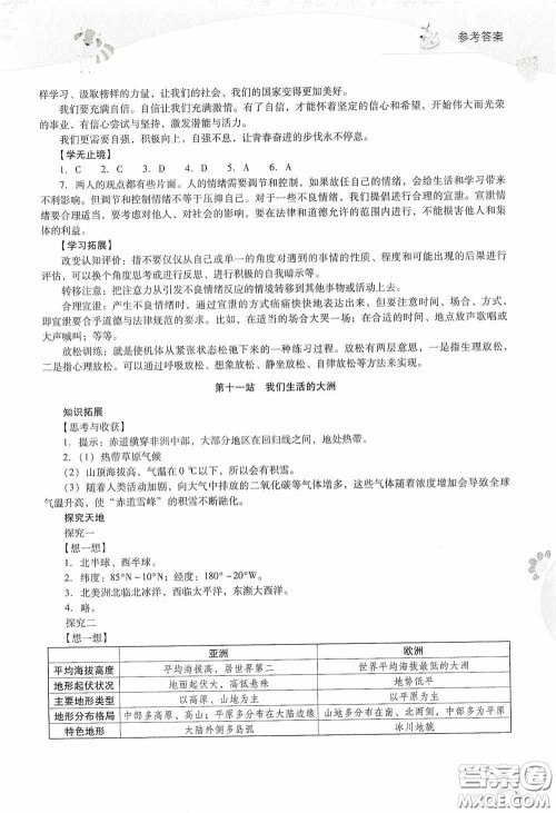 2020新课程答案暑假作业本七年级综合A版答案