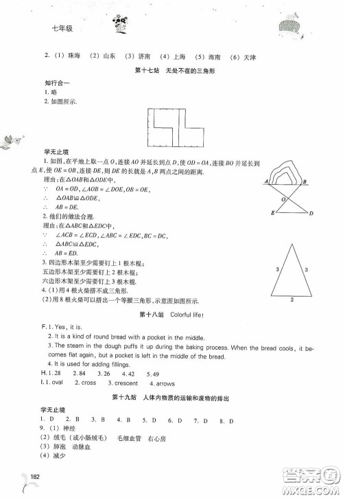 2020新课程答案暑假作业本七年级综合A版答案