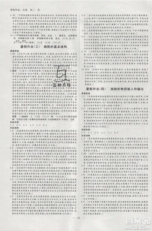 黑龙江教育出版社2020年步步高暑假作业高二生物江苏专用参考答案 黑龙江教育出版社2020年步步高暑假作业高二生物江苏专用参考答案