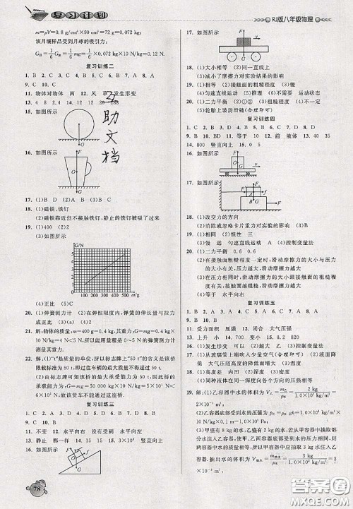 品至教育2020年假期复习计划期末暑假衔接八年级物理人教版答案