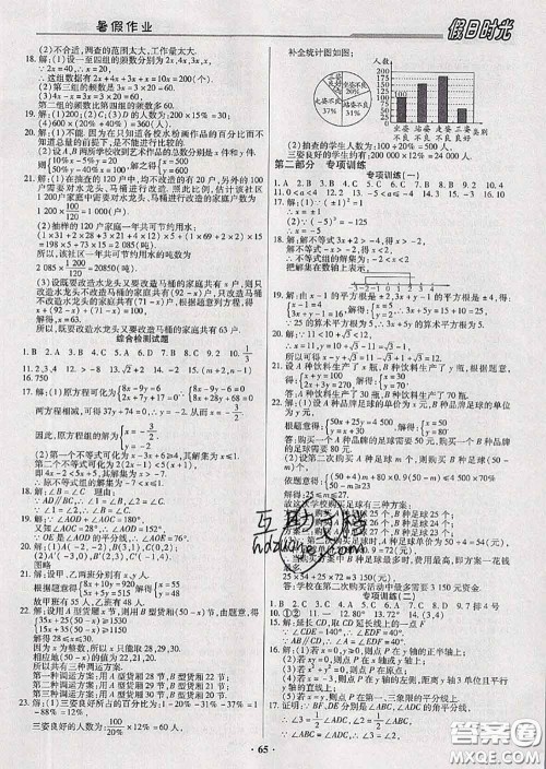 阳光出版社2020快乐暑假假日时光七升八数学人教版参考答案 阳光出版社2020快乐暑假假日时光七升八数学人教版参考答案