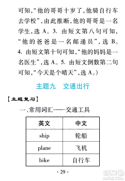 2020年假日知新暑假学习与生活三年级英语学习版参考答案