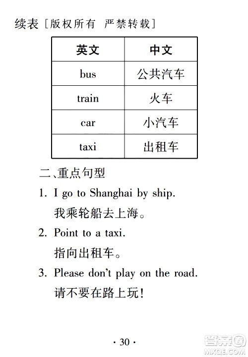 2020年假日知新暑假学习与生活三年级英语学习版参考答案