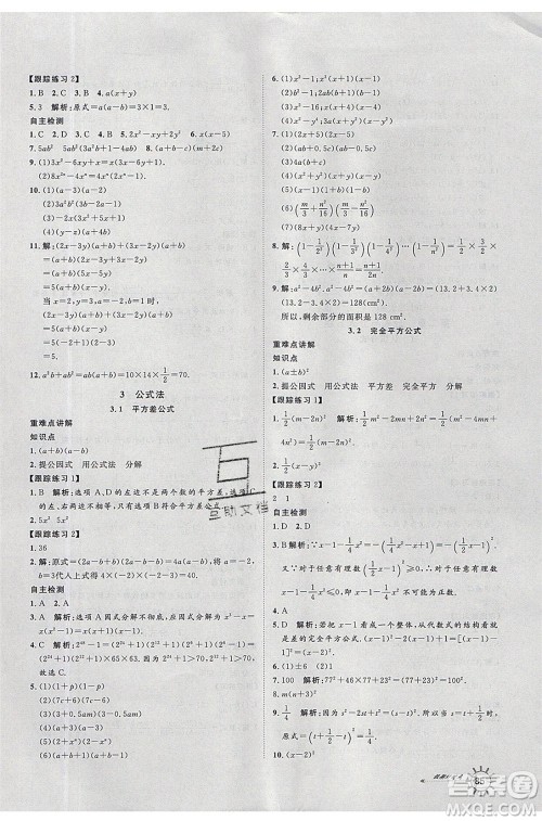 2020年鲁人泰斗假期好时光暑假训练营七升八年级数学鲁教版参考答案