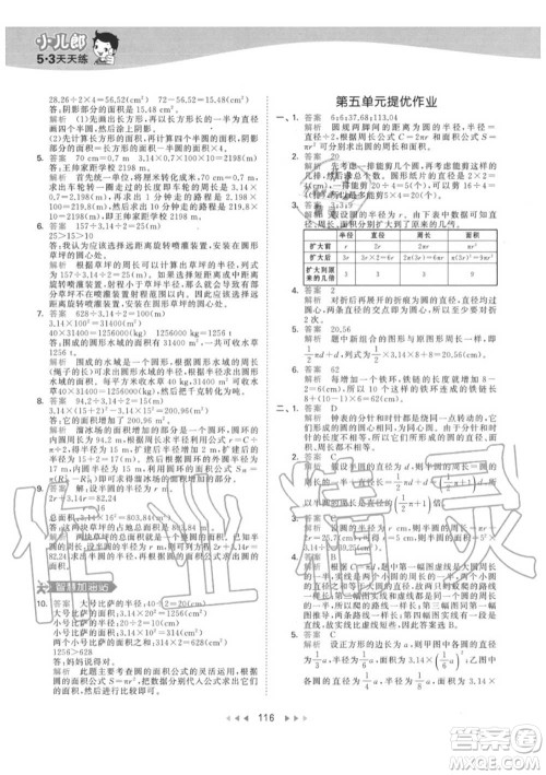 小儿郎2020秋53天天练六年级数学上册人教版参考答案