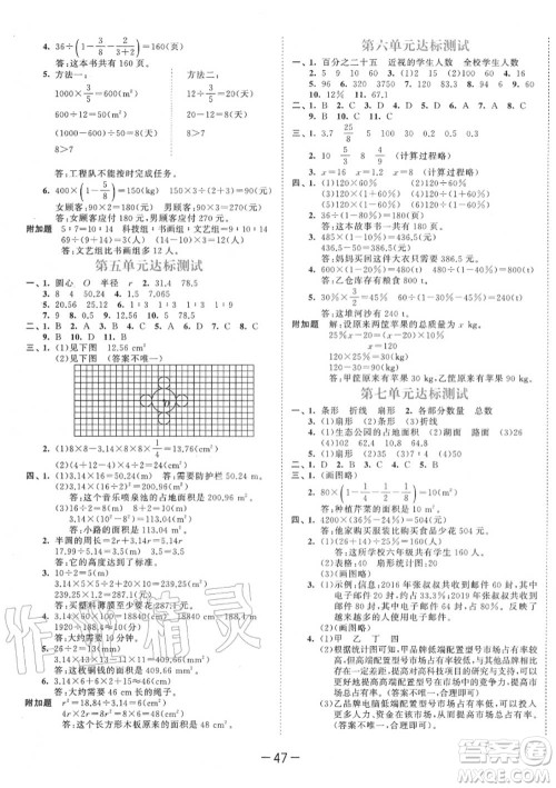 小儿郎2020秋53天天练六年级数学上册人教版参考答案