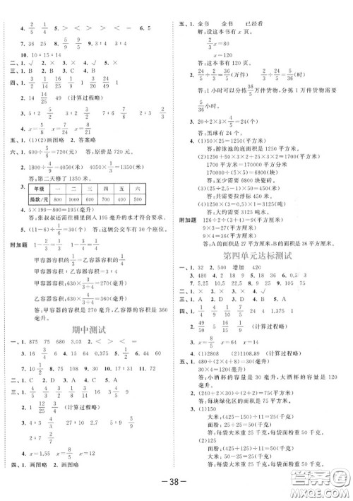 小儿郎2020秋53天天练六年级数学上册苏教版参考答案